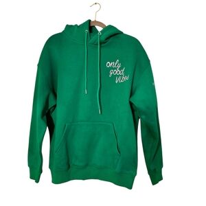 Malibu -La Cafe de la Plage Green Hoodie with Pink 'Only Good Vibes' Size S NWOT